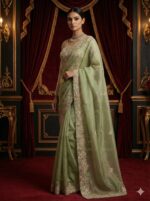 Pista Floral Embroidered Saree