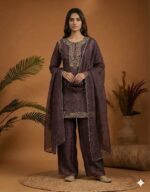 Plum Elegant Embroidered Suit