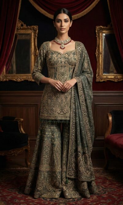 Regal Olive Sharara Ensemble