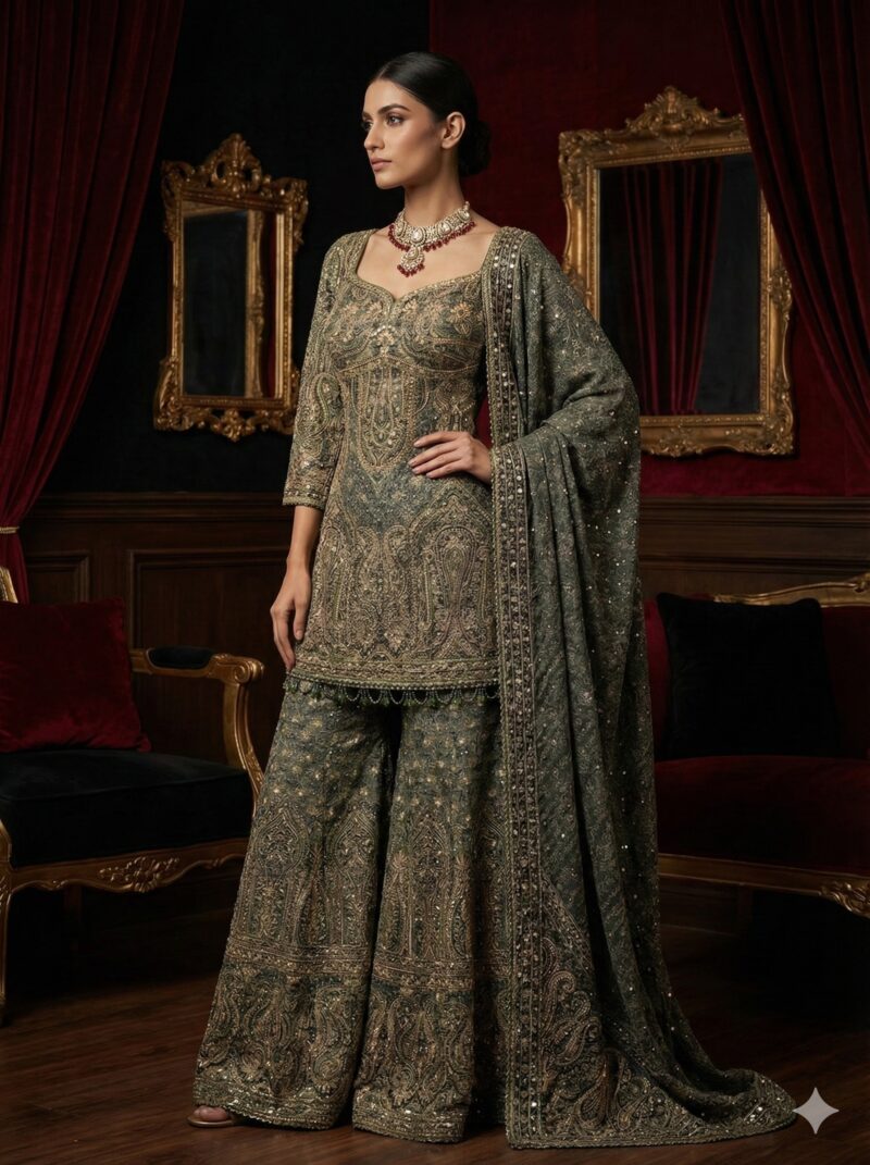 Regal Olive Sharara Ensemble