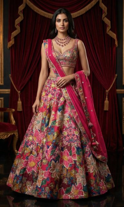 Pink Vibrant Bloom Lehenga