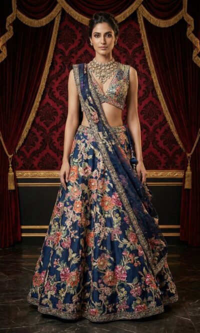 Royal Navy Floral Lehenga