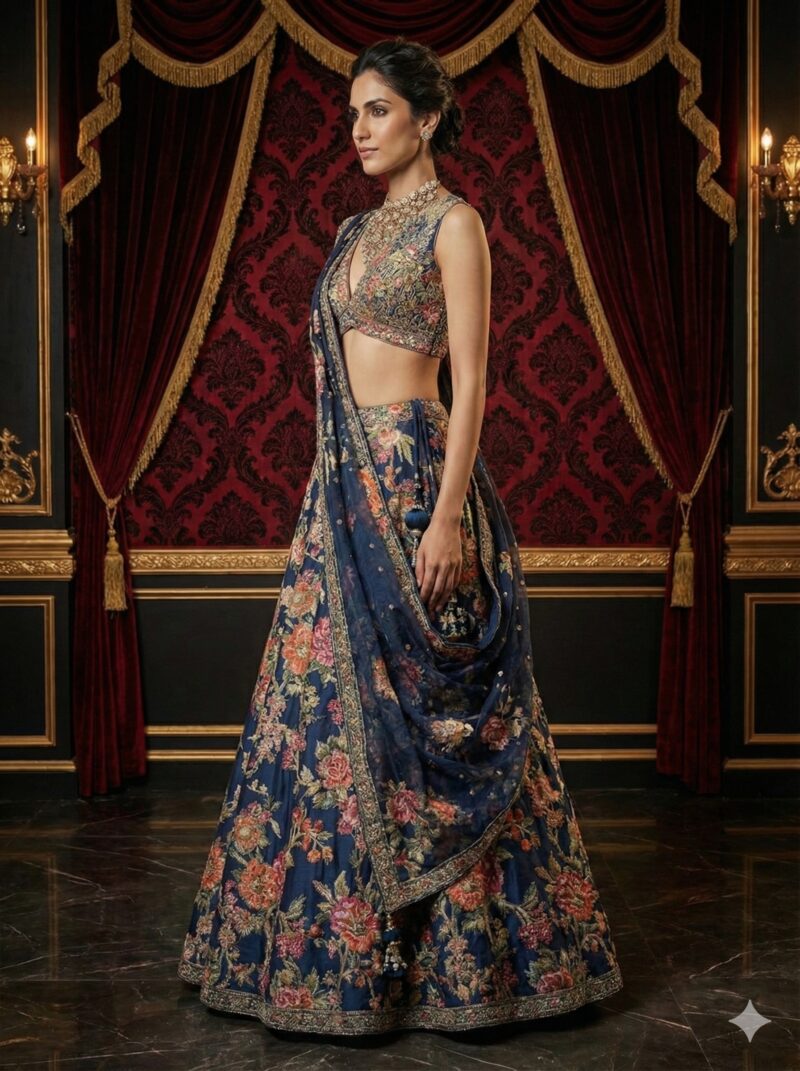 Royal Navy Floral Lehenga