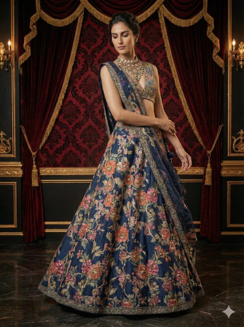Royal Navy Floral Lehenga