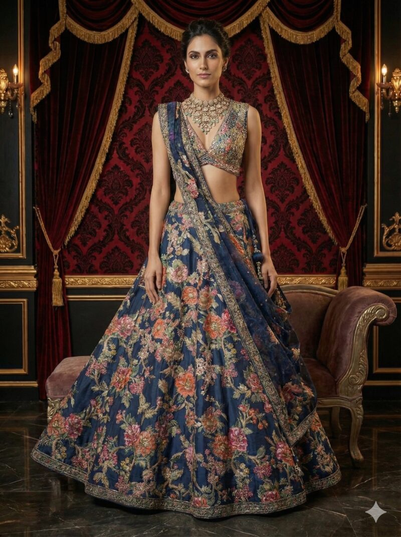 Royal Navy Floral Lehenga