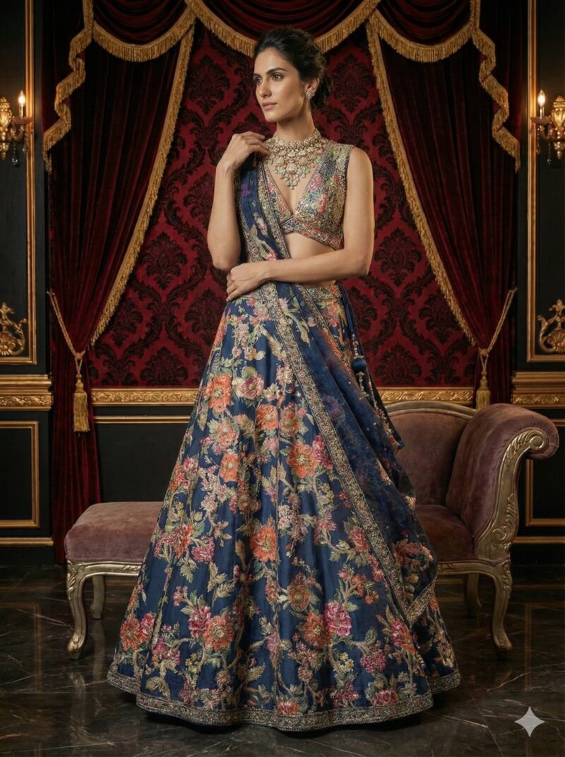 Royal Navy Floral Lehenga