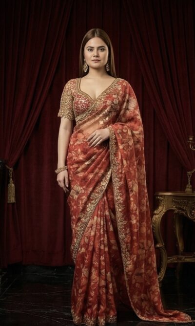 Regal Rust Bloom Saree