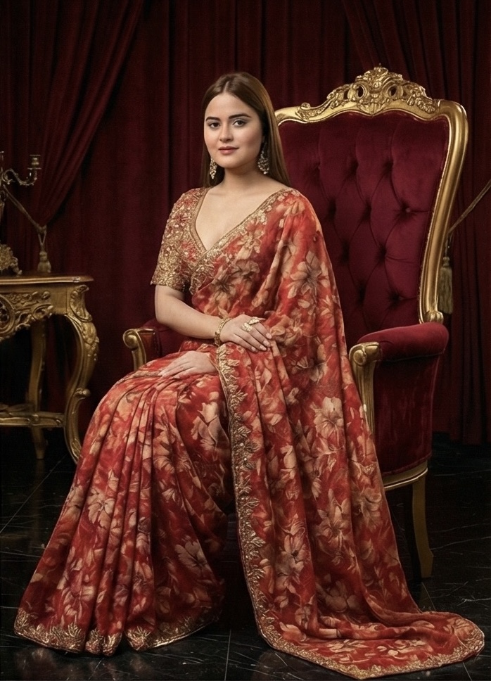 Regal Rust Bloom Saree
