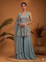 Blue Peplum Sharara Elegance