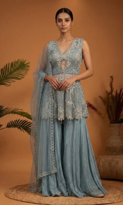 Blue Peplum Sharara Elegance