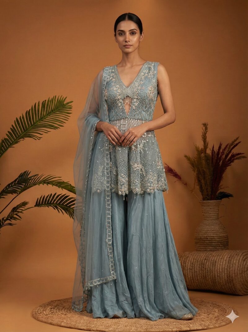 Blue Peplum Sharara Elegance