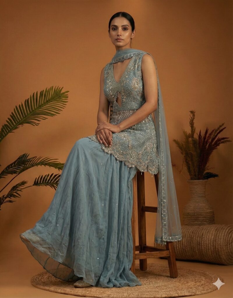 Blue Peplum Sharara Elegance