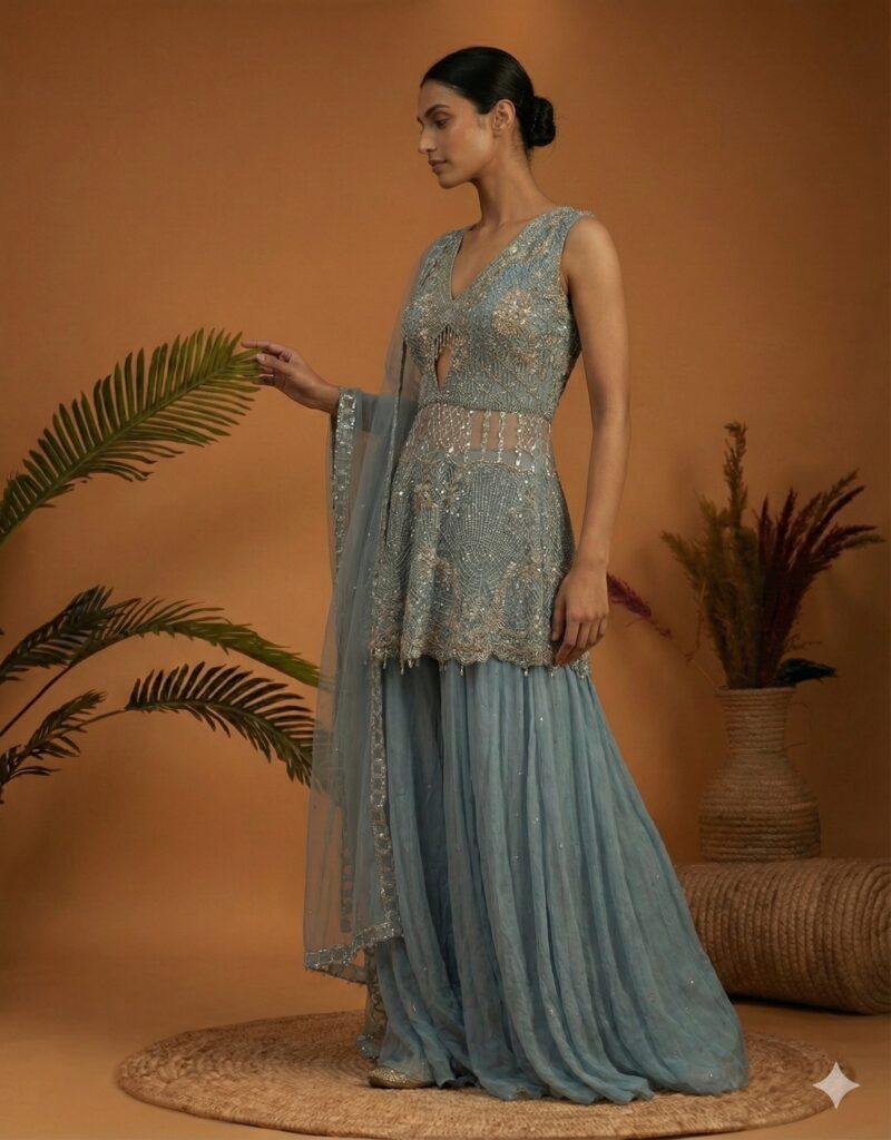 Blue Peplum Sharara Elegance