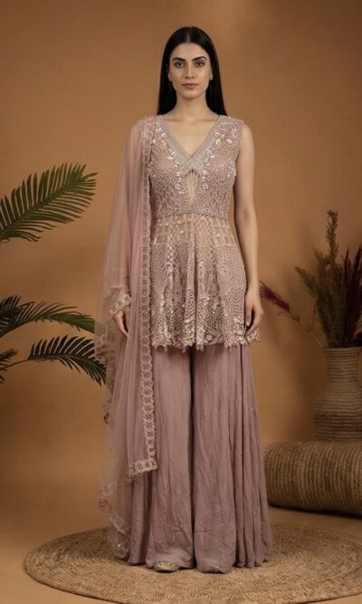 Blush Peplum Sharara Elegance