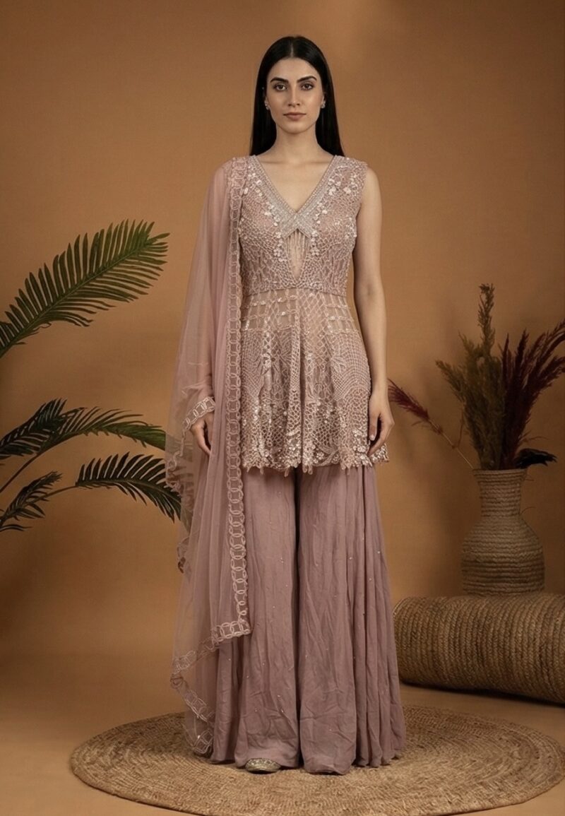 Blush Peplum Sharara Elegance