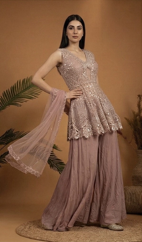Blush Peplum Sharara Elegance