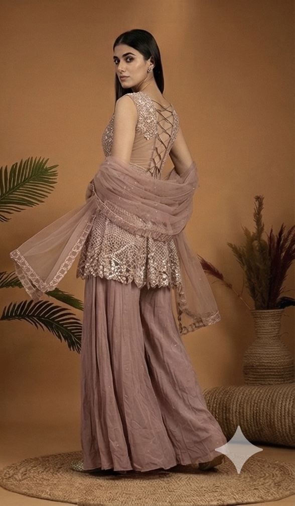 Blush Peplum Sharara Elegance