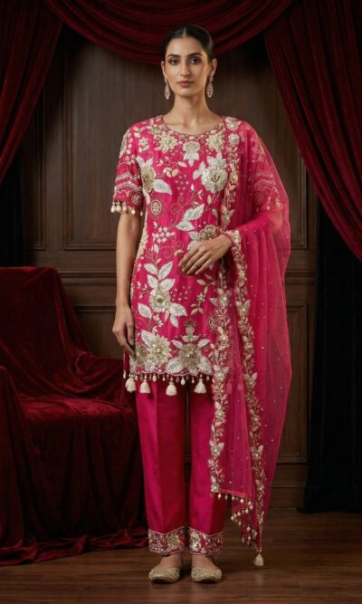 Pink Zari Floral Charm Suit