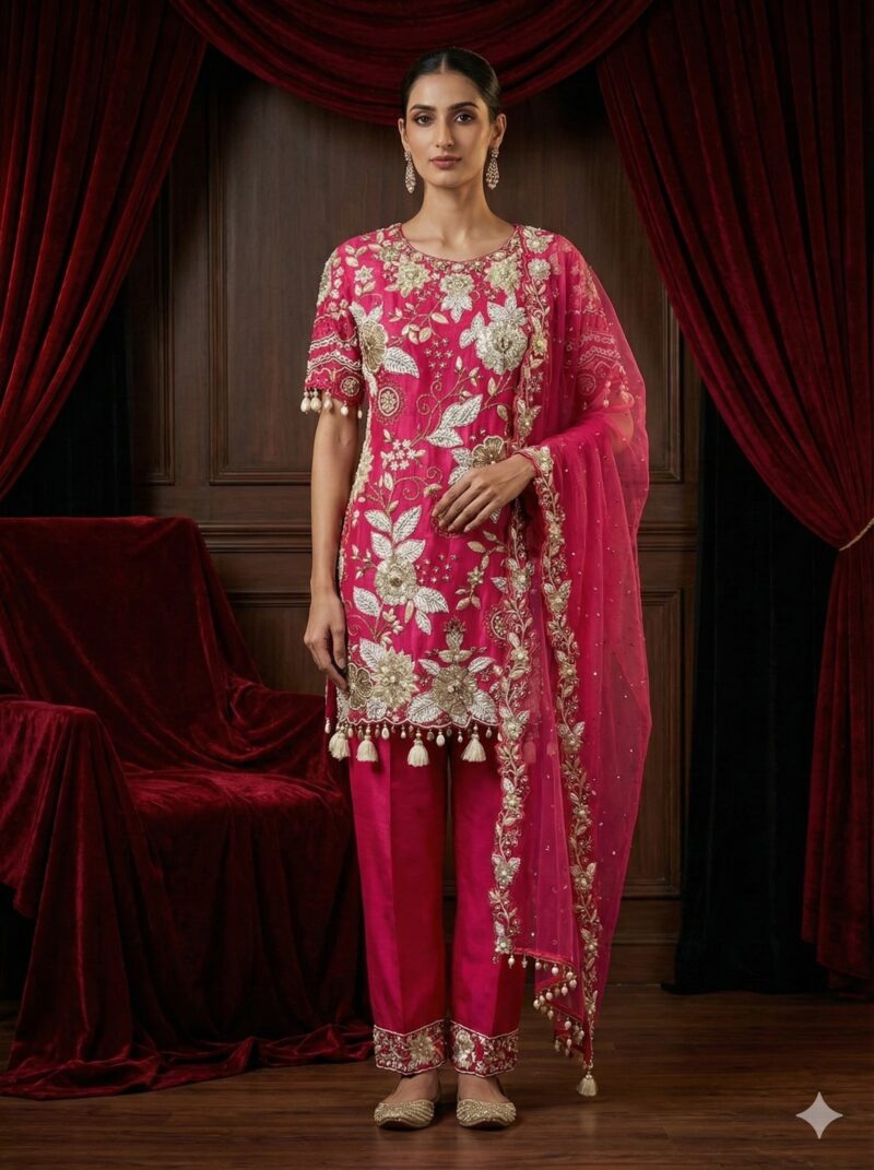 Pink Zari Floral Charm Suit