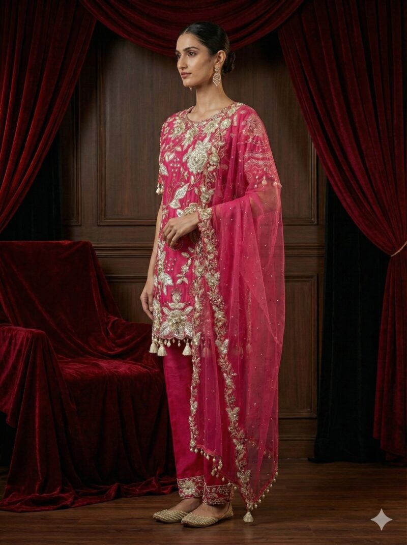 Pink Zari Floral Charm Suit