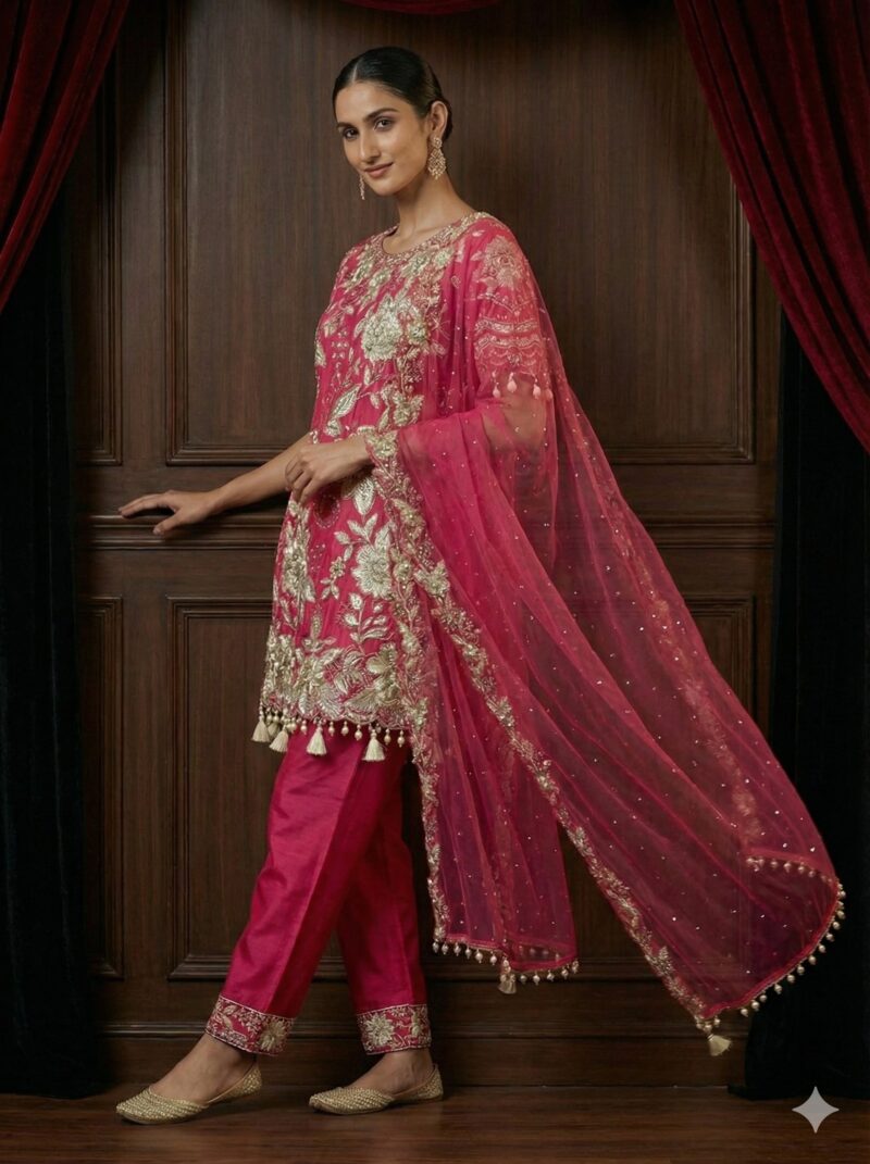 Pink Zari Floral Charm Suit