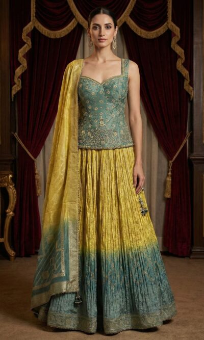 Amber Teal Ombre Lehenga