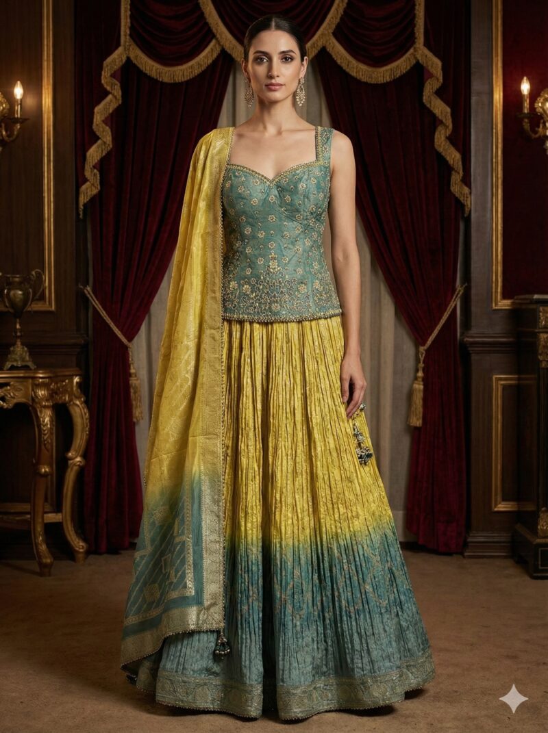 Amber Teal Ombre Lehenga