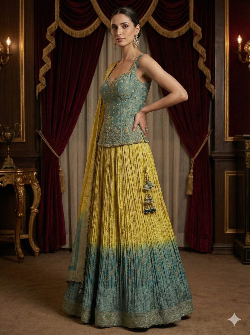 Amber Teal Ombre Lehenga