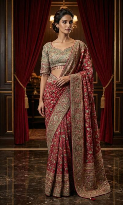 Embellished Scarlet Banarasi Saree