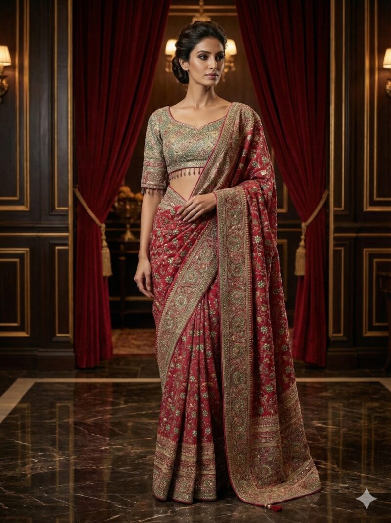 Embellished Scarlet Banarasi Saree