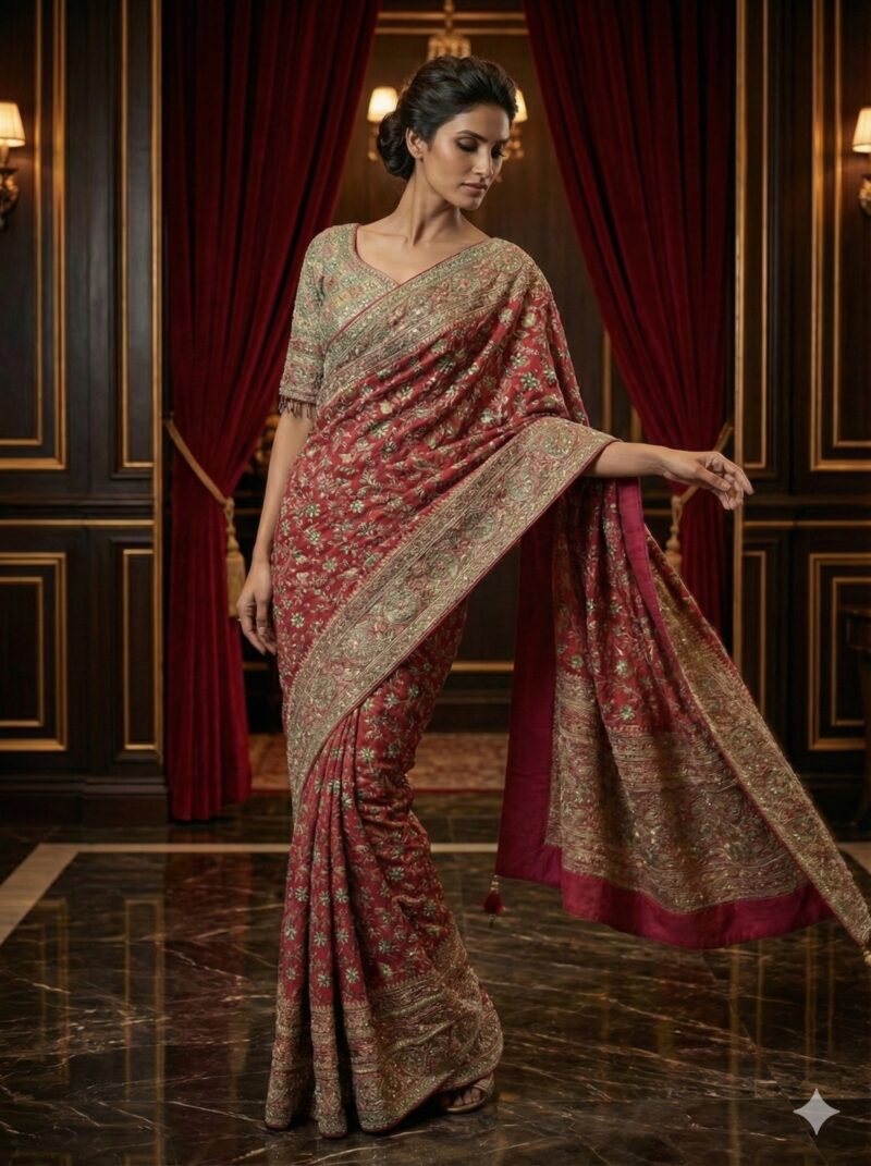 Embellished Scarlet Banarasi Saree