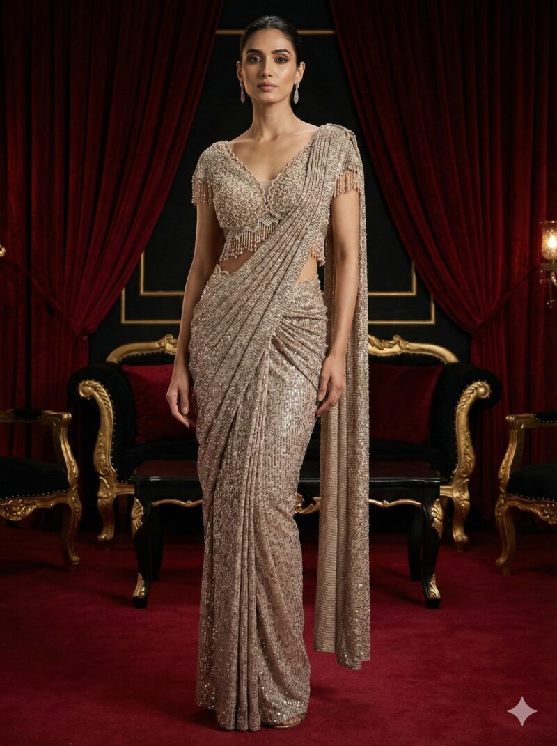 Champagne Glam Drape Saree
