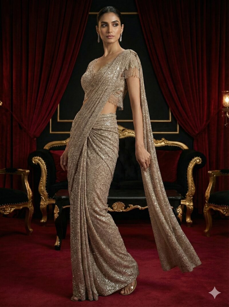 Champagne Glam Drape Saree