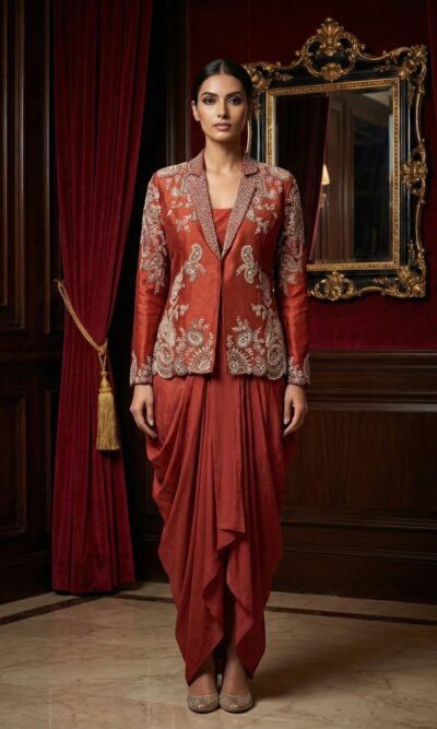 Embroidered Rust Jacket Drape