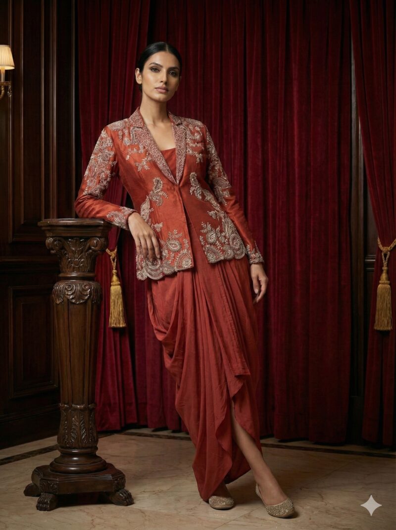 Embroidered Rust Jacket Drape