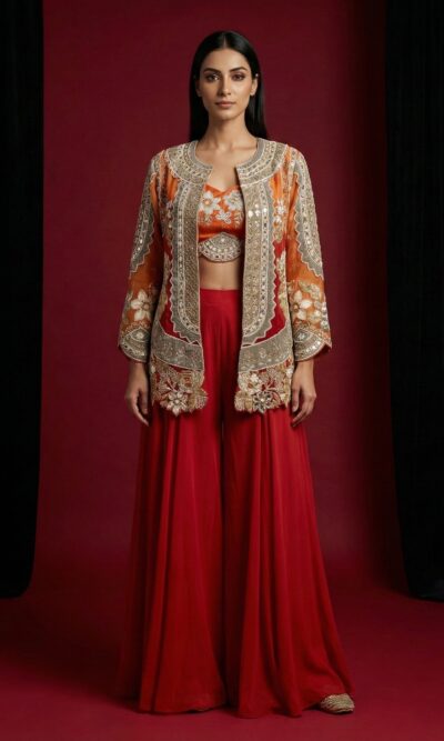 Regal Orange Embroidered Co Ord