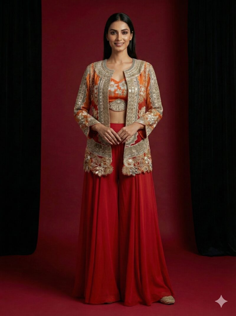 Regal Orange Embroidered Co Ord