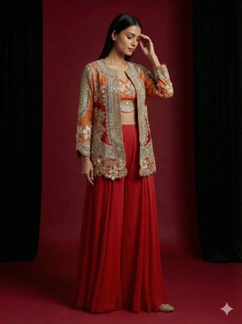 Regal Orange Embroidered Co Ord