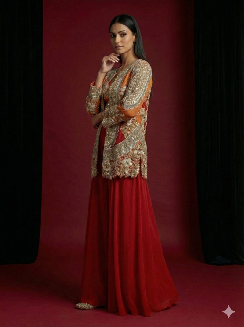 Regal Orange Embroidered Co Ord