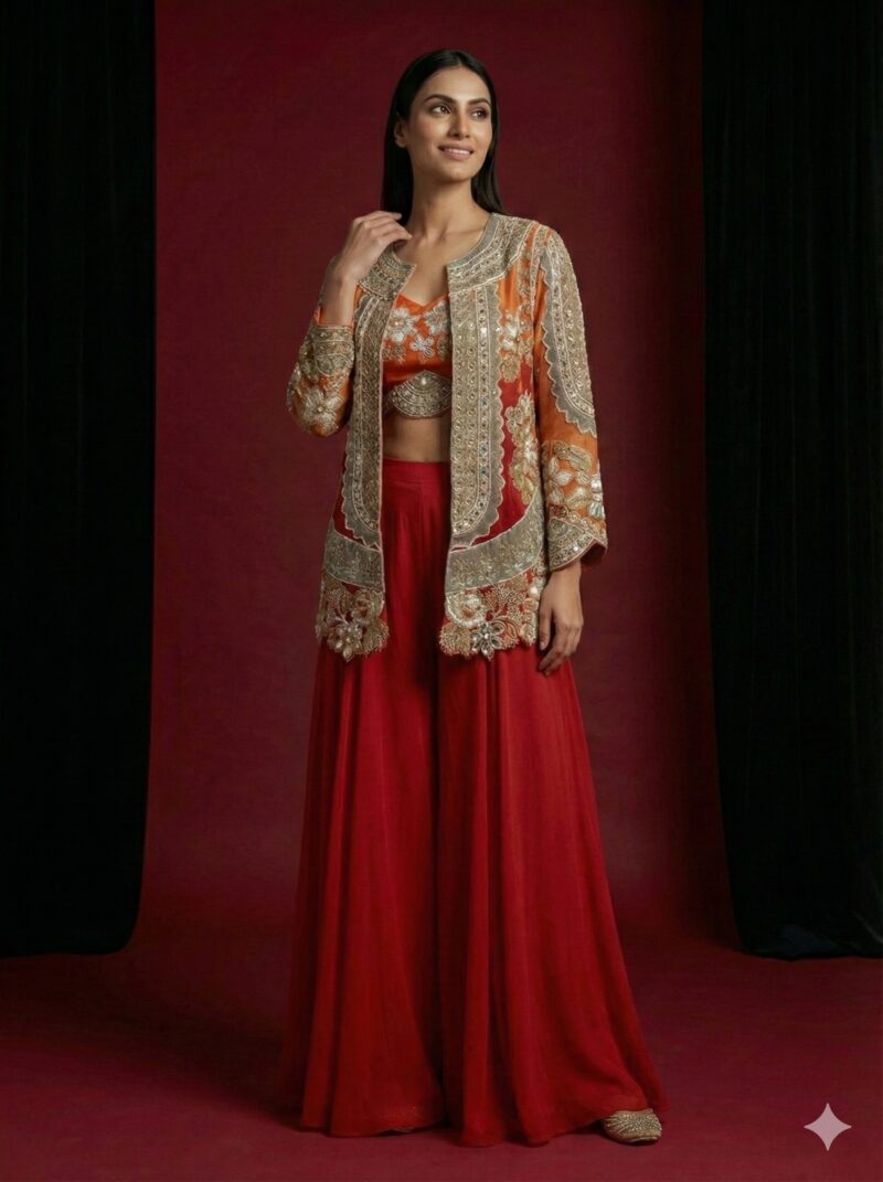 Regal Orange Embroidered Co Ord