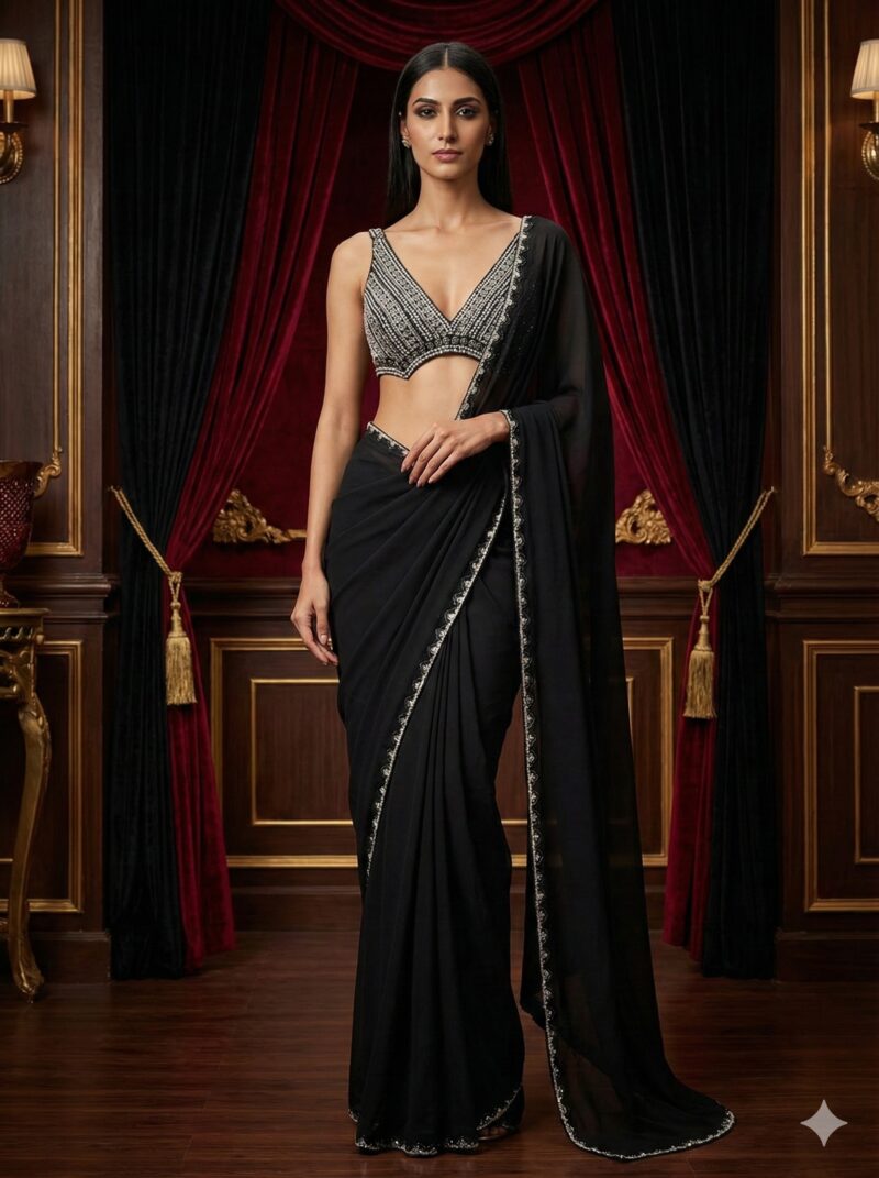 Regal Black Embellished Saree