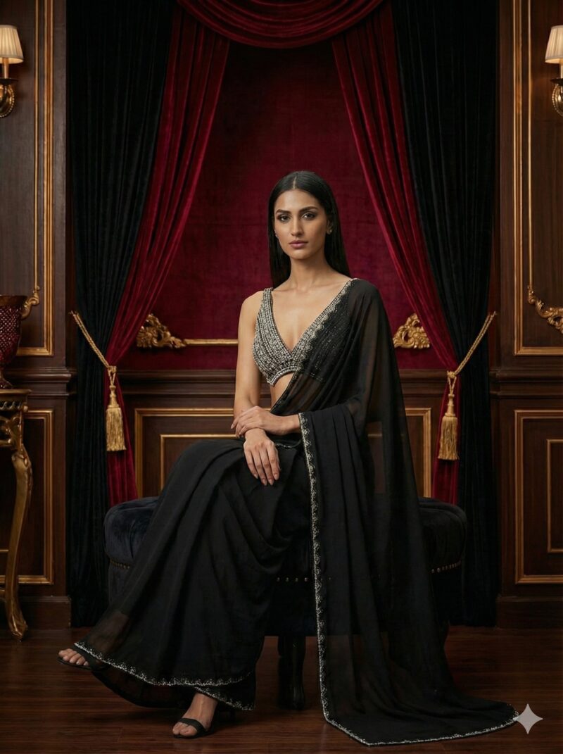 Regal Black Embellished Saree