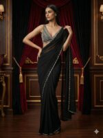 Regal Black Embellished Saree