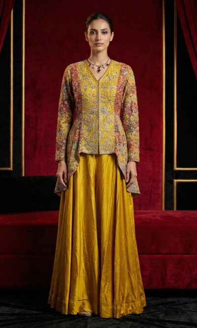 Mustard Zardozi Fusion Ensemble