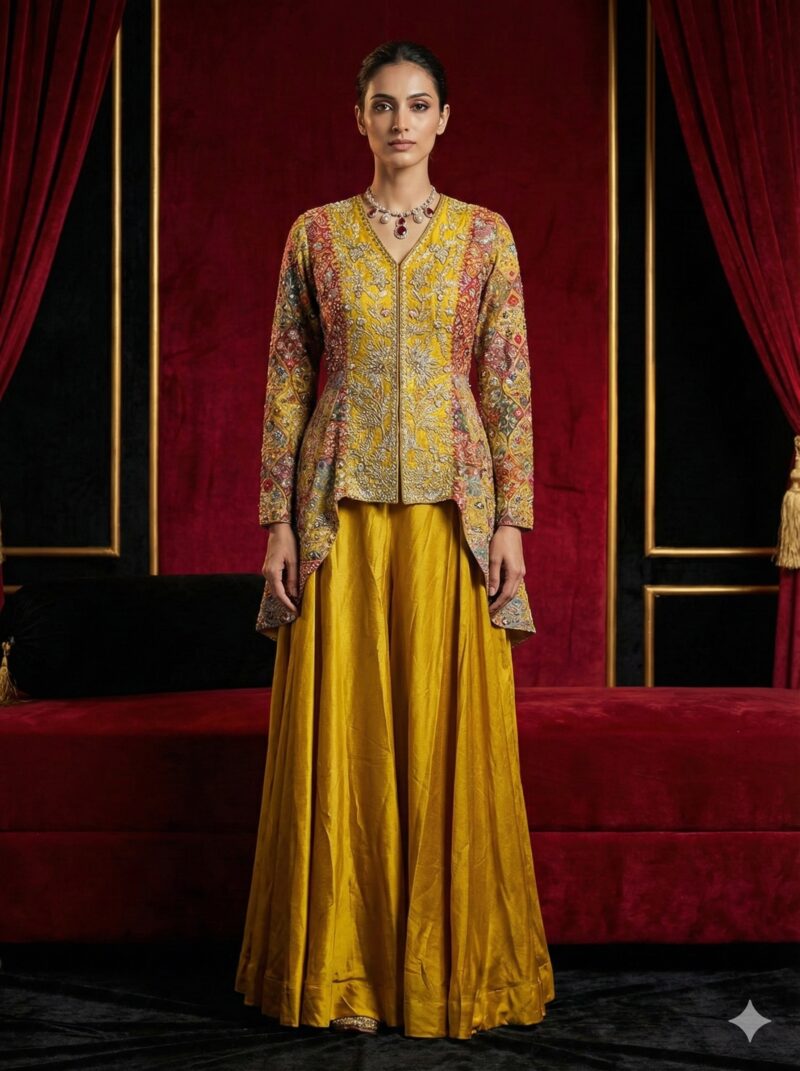 Mustard Zardozi Fusion Ensemble