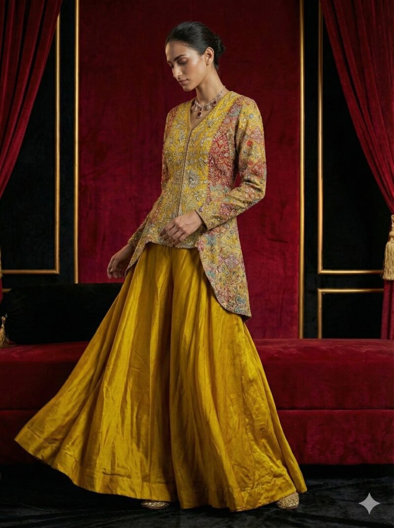 Mustard Zardozi Fusion Ensemble