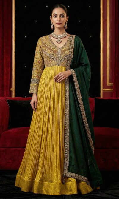 Emerald Mustard Royal Anarkali