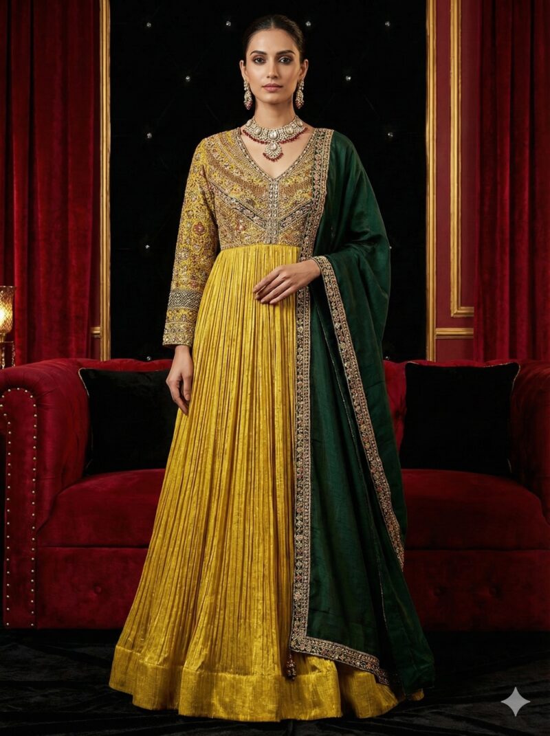 Emerald Mustard Royal Anarkali
