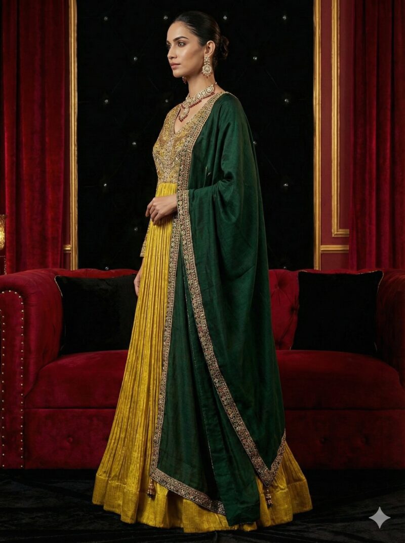 Emerald Mustard Royal Anarkali