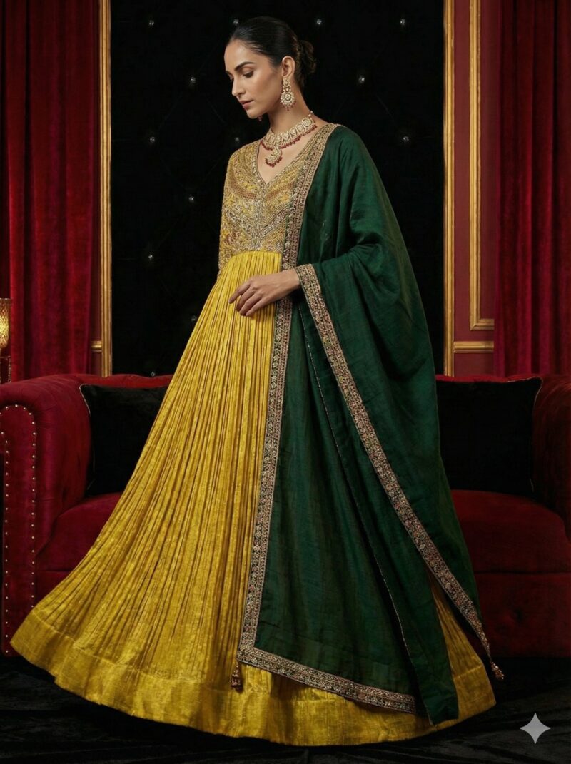 Emerald Mustard Royal Anarkali